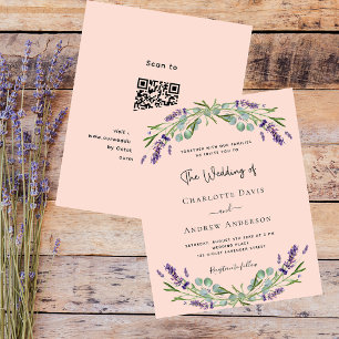 Peach lavande QR RSVP budget faire-part de mariage