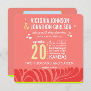 Peach, Lime and Berry Art Deco Wedding Invitations