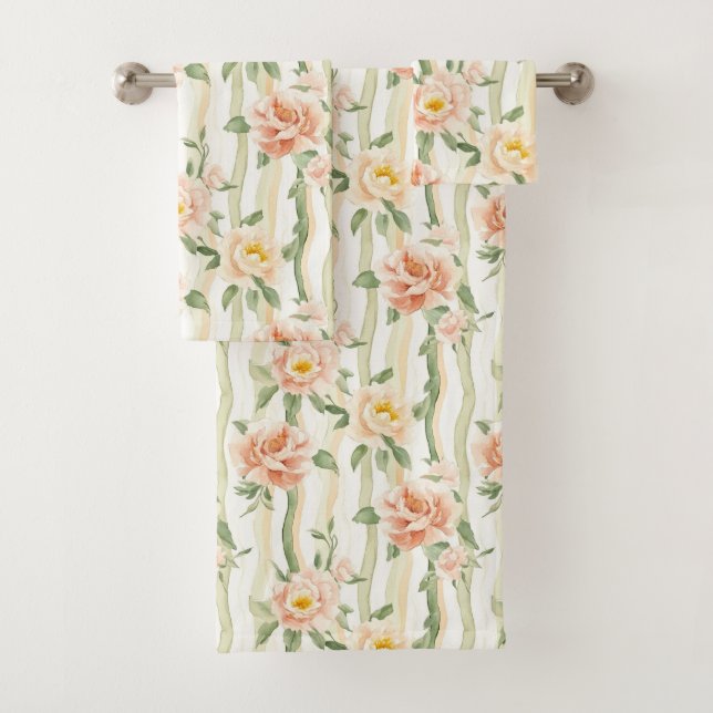 Peach Mint Roses Floral Stripes   (En situation)
