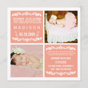 Peach moderne Baby Girl Sip & See Cartes photos de