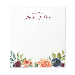 Peach Navy Floral Bloc-notes personnalisé Papier-n
