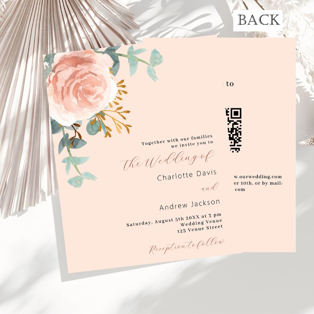 Peach or rose QR RSVP budget faire-part de mariage (Créateur téléchargé)