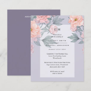 Peach PEONIES Blue Wedding Inviter BUDGET
