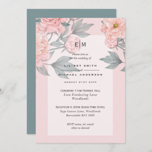 Peach PEONIES Sage Mariage Inviter Réception