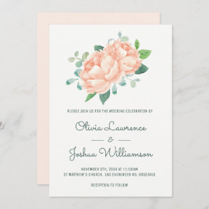 Peach Peony Aquarelle Mariage Invitations