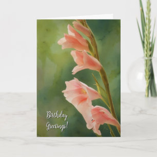 Peach Pink Glad Flowers Art Carte Anniversaire
