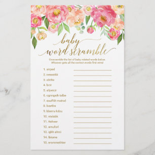 Peach & Pink Peony Flower Word Scramble Jeu