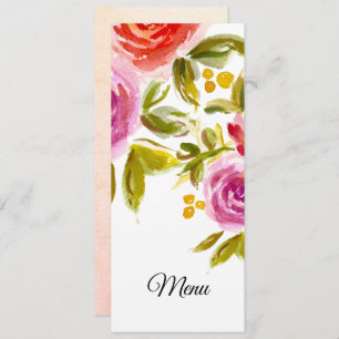 Peach Pink Red Aquarelle Florale Mariage Carte Men