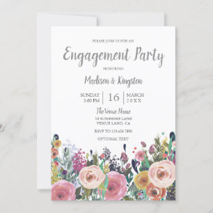 Peach Pink Tropical Floral Engagement Invitation