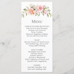 Peach Pink White Floral Bouquet Menu Cartes en rac
