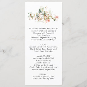 Peach Pink White Floral Stylisé Menu Mariage