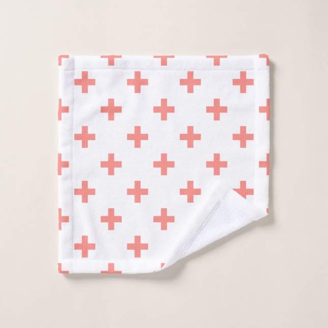 Peach polka croise sur blanc (Gant de toilette)