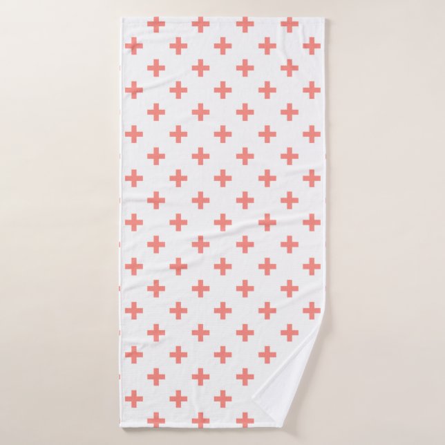 Peach polka croise sur blanc (Serviette de bain)