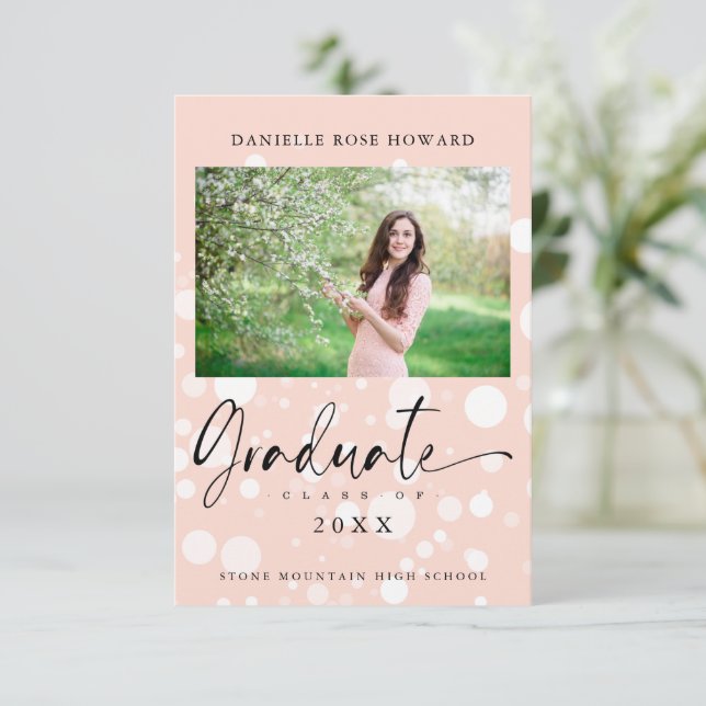 Peach Polka Dot Custom Photo Graduate Graduation (Debout devant)