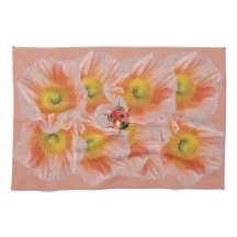 Peach Poppies & Ladybug Serviette de cuisine