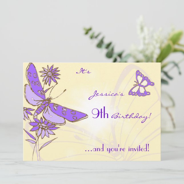 Peach Purple Butterfly Invitation Card (Debout devant)