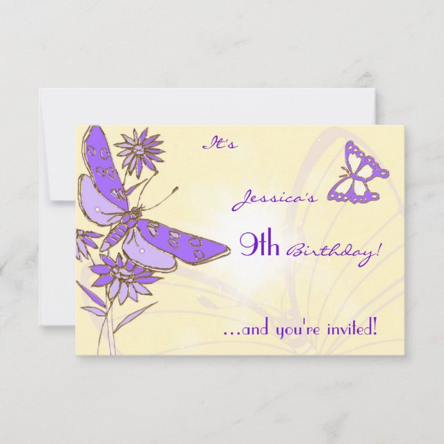 Peach Purple Butterfly Invitation Card (Devant)