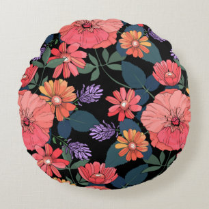 Peach & Purple Flower Imprimer Coussin rond