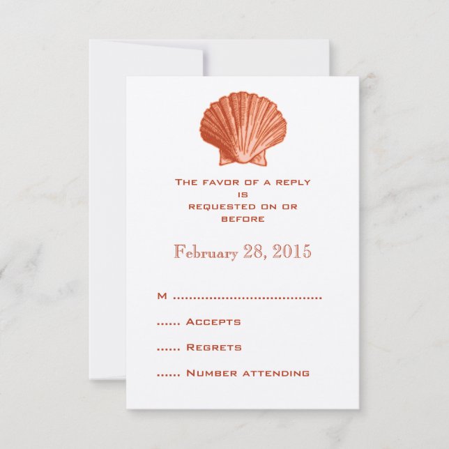 Peach Rattan Seashell Mariage Répondre Cartes RSVP (Devant)