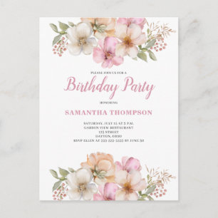 Peach rose Floral Invitation d'anniversaire