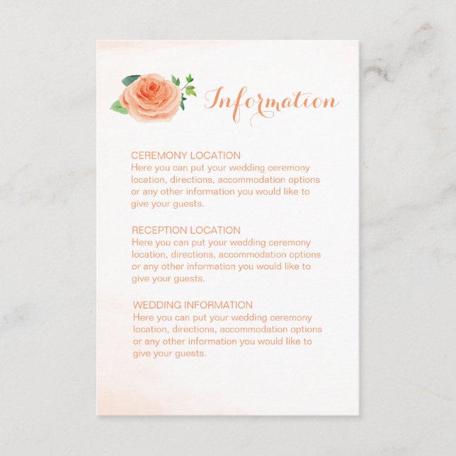Peach Rose Mariage Information Cartes (Devant)