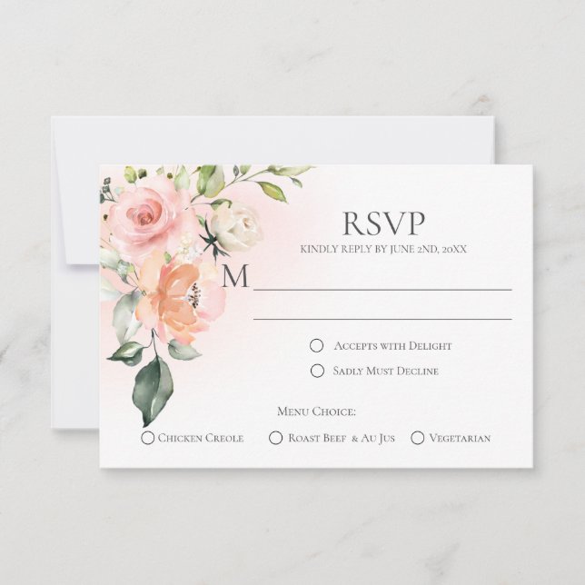 Peach Rose Rose Rose Roses Menu Choix Cartes RSVP (Devant)