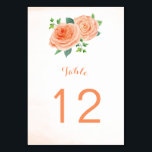 Peach Roses - Cartes Numéro de tableau<br><div class="desc">Ces numéros de table mariages sont dotés de roses aquarelles. L'avant et l'arrière des cartes ont le même design. Pour commander, entrez votre numéro de table et cliquez sur "Ajouter au panier" pour chaque numéro de table. Ces cartes de numéro de table mariages font partie de la collection de Mariages...</div>
