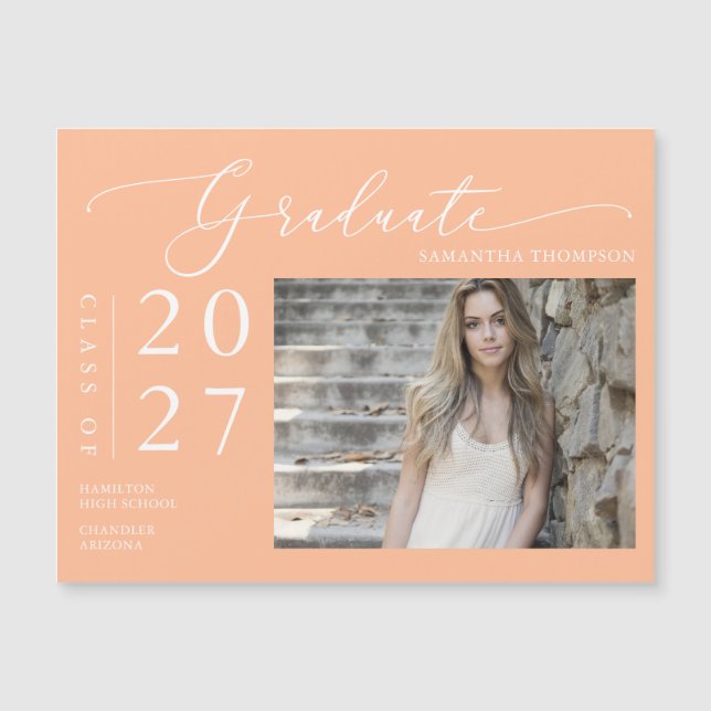 Peach Script High School Graduate Photo Magnet (Devant)