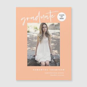 Peach Script School Graduate Photo Magnet