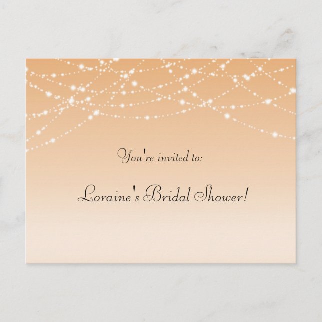 Peach Sparkle Lights Maridal Wedding Party Carte p (Devant)