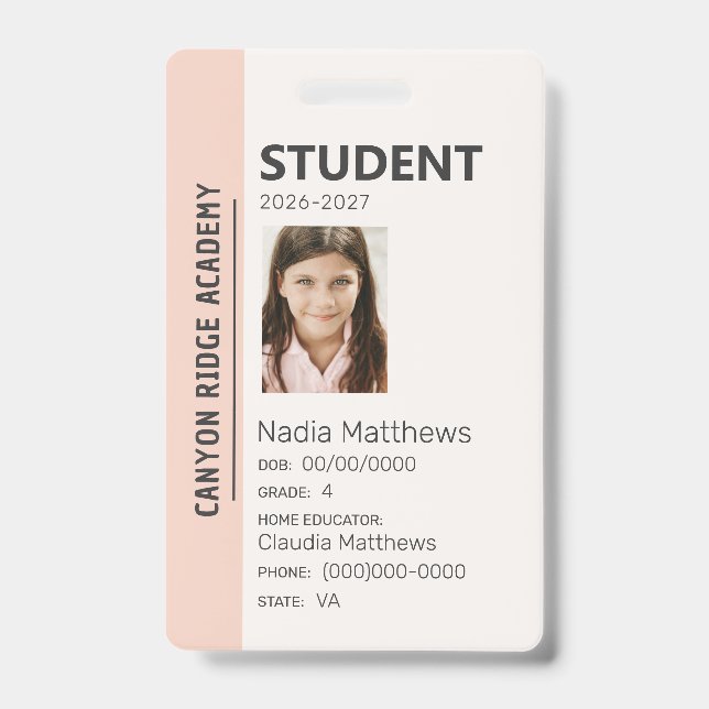 Peach Stripe Homeschool Student ID Badge (Avant)