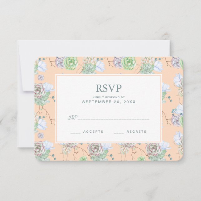 Peach Succulents Floral Aquarelle - Mariage RSVP (Devant)