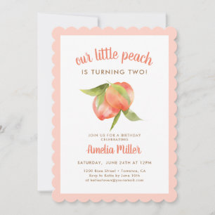 Peach Thème 2e anniversaire fêtes Invitations