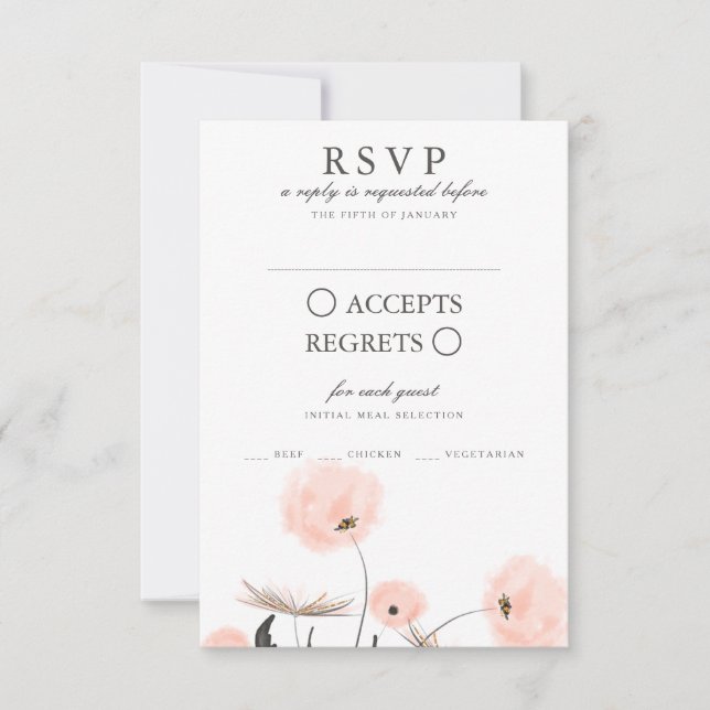 Peach Watercolor Dandelion Wedding carte RSVP (Devant)
