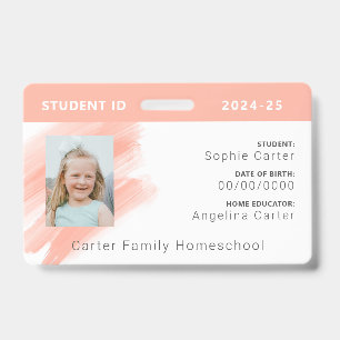Peach Watercolor Homeschool Étudiant Badge d'ident