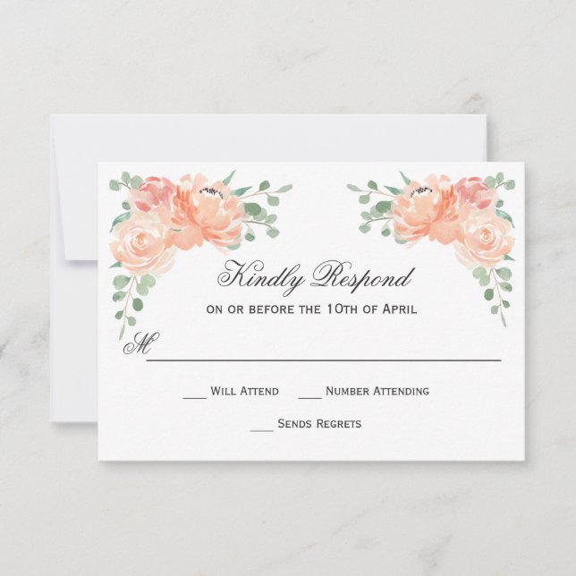 Peach Watercolor Mariage floral RSVP (Devant)