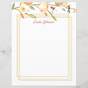 Peach Watercolor Rose Branch papeterie