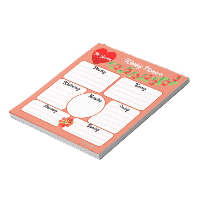 Peach Weekly Planner Flowers Arrangement Bloc-note (Tourné)
