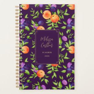 Peaches Plums Purple Cute Fruit Motif botanique