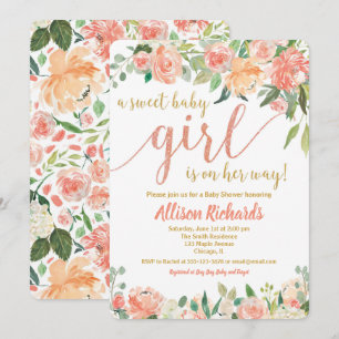 Peachs et crème baby shower invitation fille