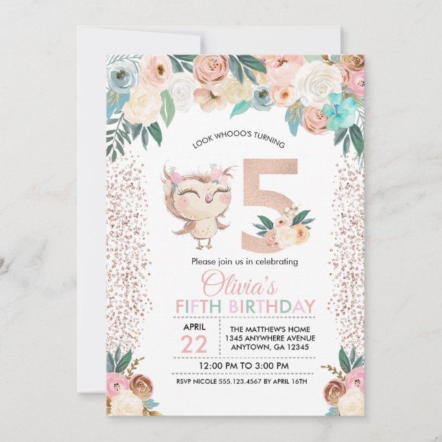 Peachy Owl Cinquième anniversaire Invitation (Devant)