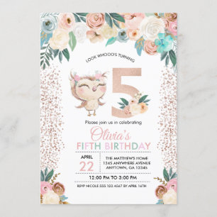Peachy Owl Cinquième anniversaire Invitation