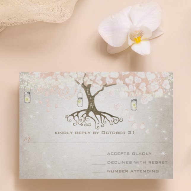 Peachy Pink Heart Leaf Wedding RSVP (Créateur téléchargé)