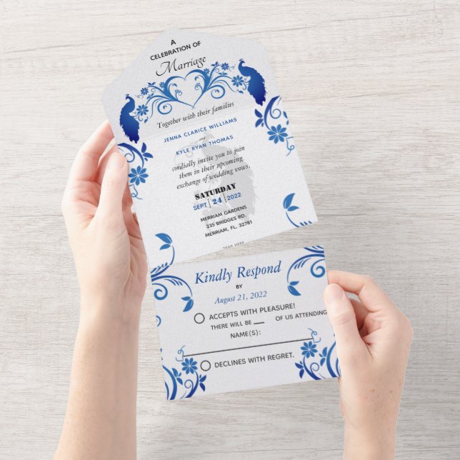 Peacock All in One Wedding Invitation (Déchirure)