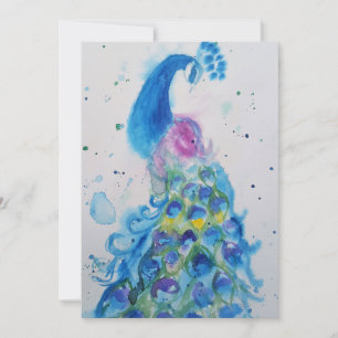 Peacock Art Aquarelle Invitation Anniversaire