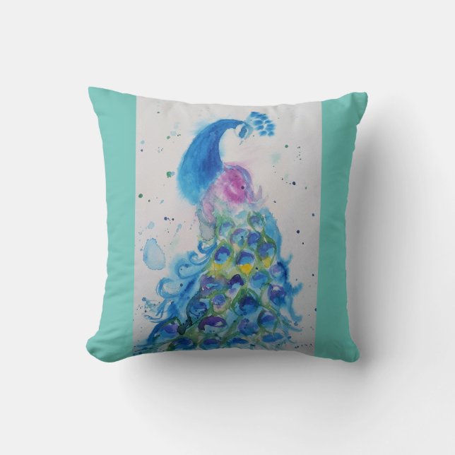 Peacock art aquarelle peinture coussin Aqua ment (Recto)