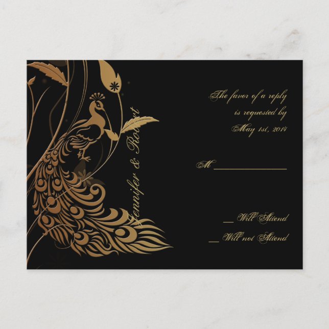 Peacock Art Déco de bronze et carte postale RSVP f (Devant)