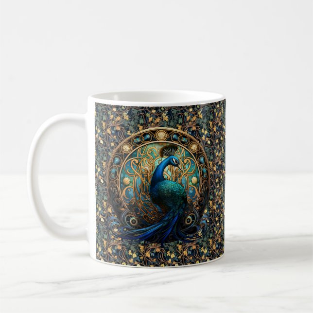 Peacock Art nouveau sur Ivy Coffee Mug 2 (Gauche)