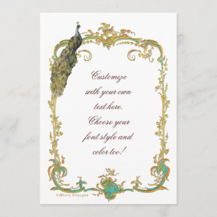 Peacock avec Gold Baroque Frame Invitation Card