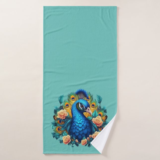 Peacock Avec Roses Peach (Serviette de bain)